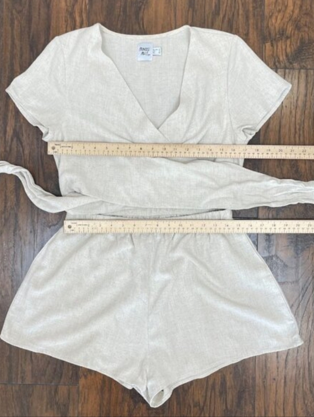 Princess Polly Ragnar Tie-Front Romper 10 Beige Linen Blend Short Sleeve Women's - Picture 9 of 15